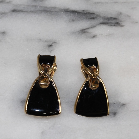 Triangular Black & Gold Clip On Earrings - Picture 4 of 4